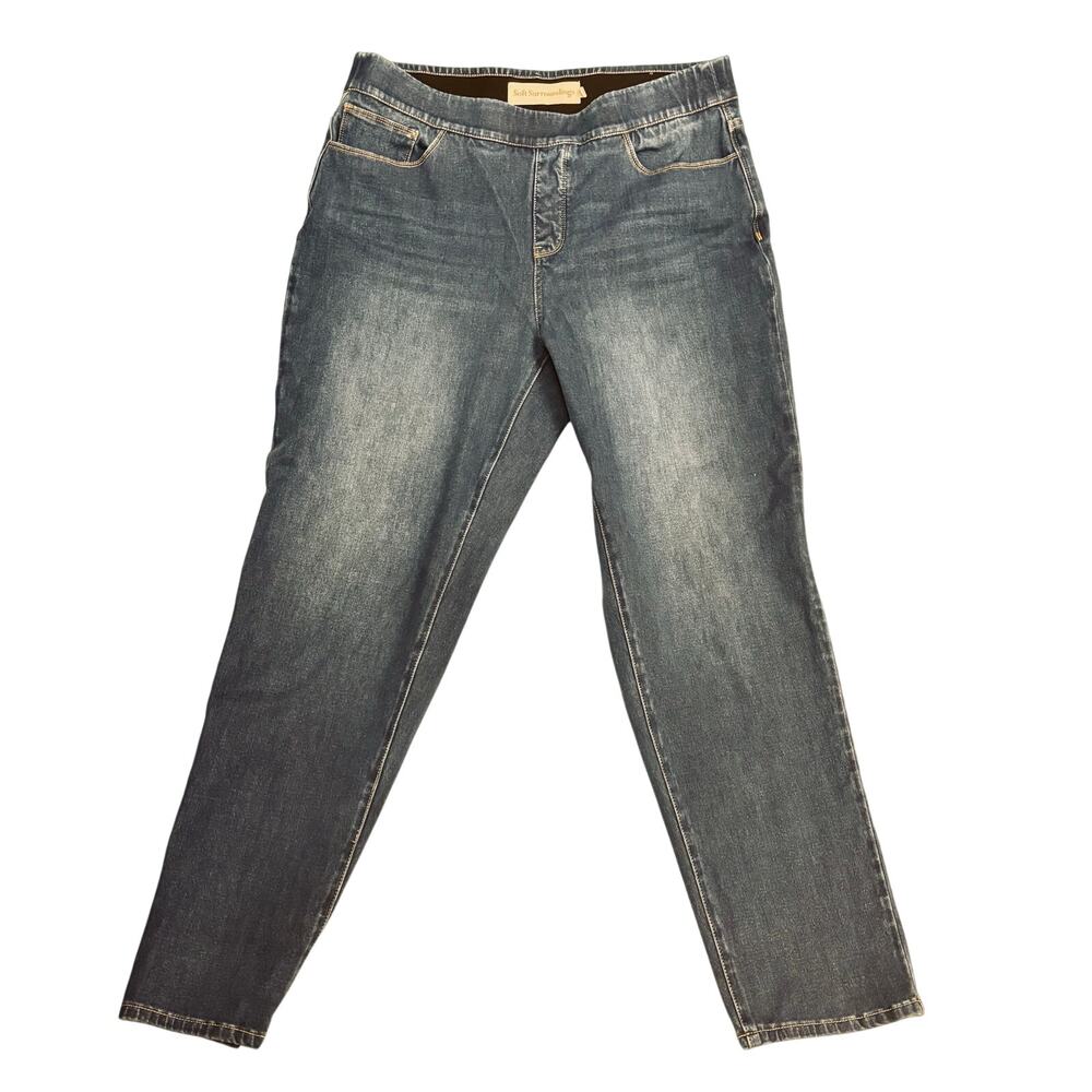 Soft Surroundings blue washed comfort straight wide leg pullon jeans pants sz XL